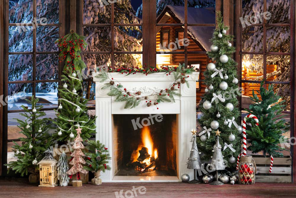 Kate Christmas Eve Backdrop Fireplace Snow Scene Designed by Emetselch - Kate Backdrop AU