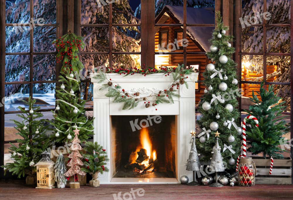 Kate Christmas Eve Backdrop Fireplace Snow Scene Designed by Emetselch - Kate Backdrop AU