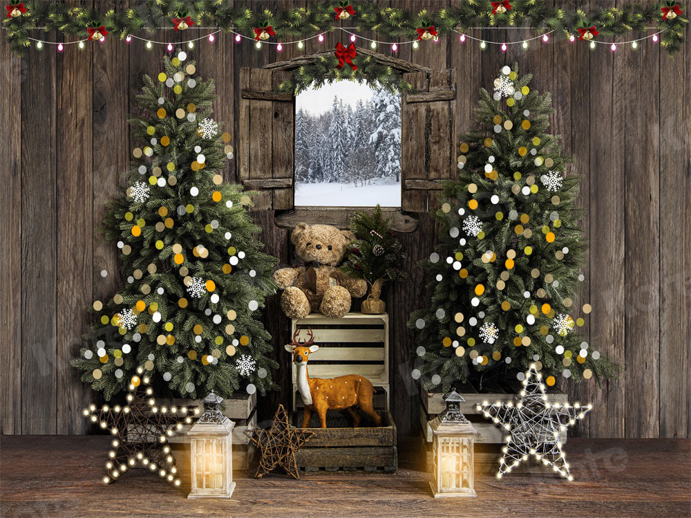 Kate Christmas Tree Backdrop Bokeh Chalet Snow Window for Photography