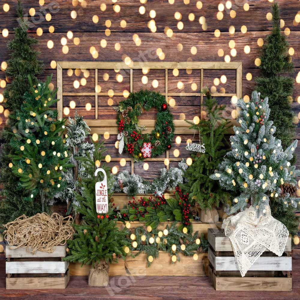 Kate Christmas Tree Backdrop Wood Grain Bokeh Designed by Emetselch - Kate Backdrop AU
