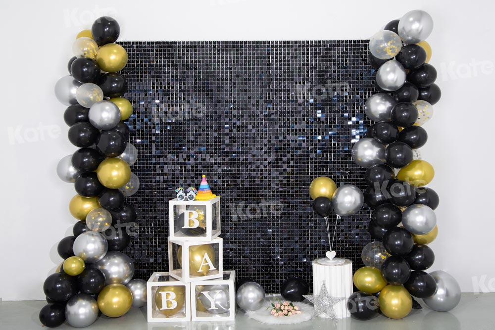 Kate Balloon Biryhday Backdrop Black Gold Cake Smash Party Designed by Emetselch