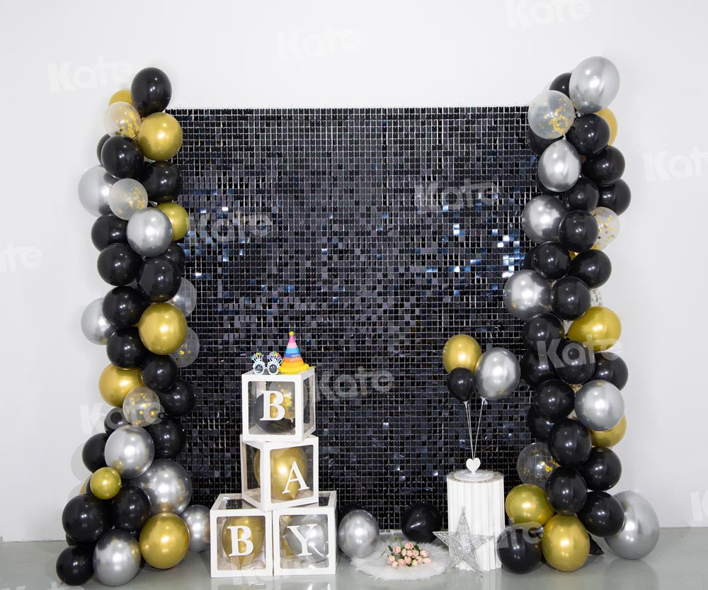Kate Balloon Biryhday Backdrop Black Gold Cake Smash Party Designed by Emetselch - Kate Backdrop AU