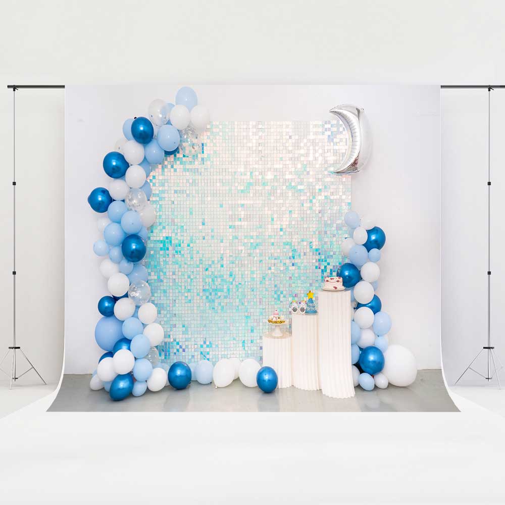 Kate Blue Balloon Birthday Backdrop Cake Smash Party Moon Designed by Emetselch