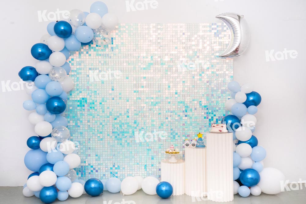 Kate Blue Balloon Birthday Backdrop Cake Smash Party Moon Designed by Emetselch - Kate Backdrop AU