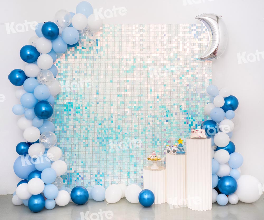 Kate Blue Balloon Birthday Backdrop Cake Smash Party Moon Designed by Emetselch - Kate Backdrop AU