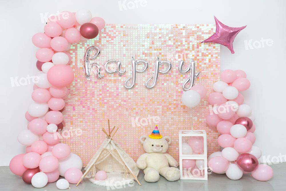 Kate Pink Balloon Party Backdrop Cake Smash Biryhday Designed by Emetselch - Kate Backdrop AU