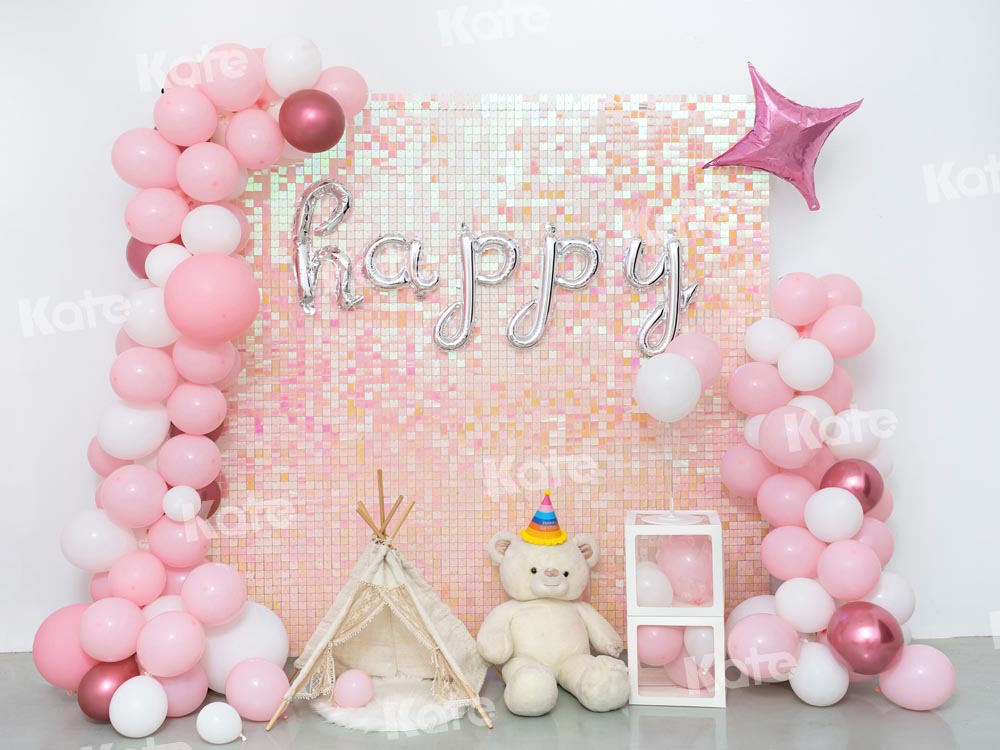 Kate Pink Balloon Party Backdrop Cake Smash Biryhday Designed by Emetselch - Kate Backdrop AU