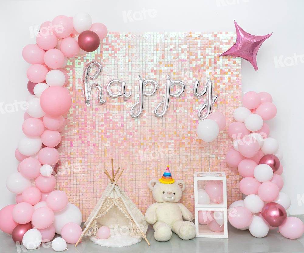 Kate Pink Balloon Party Backdrop Cake Smash Biryhday Designed by Emetselch - Kate Backdrop AU