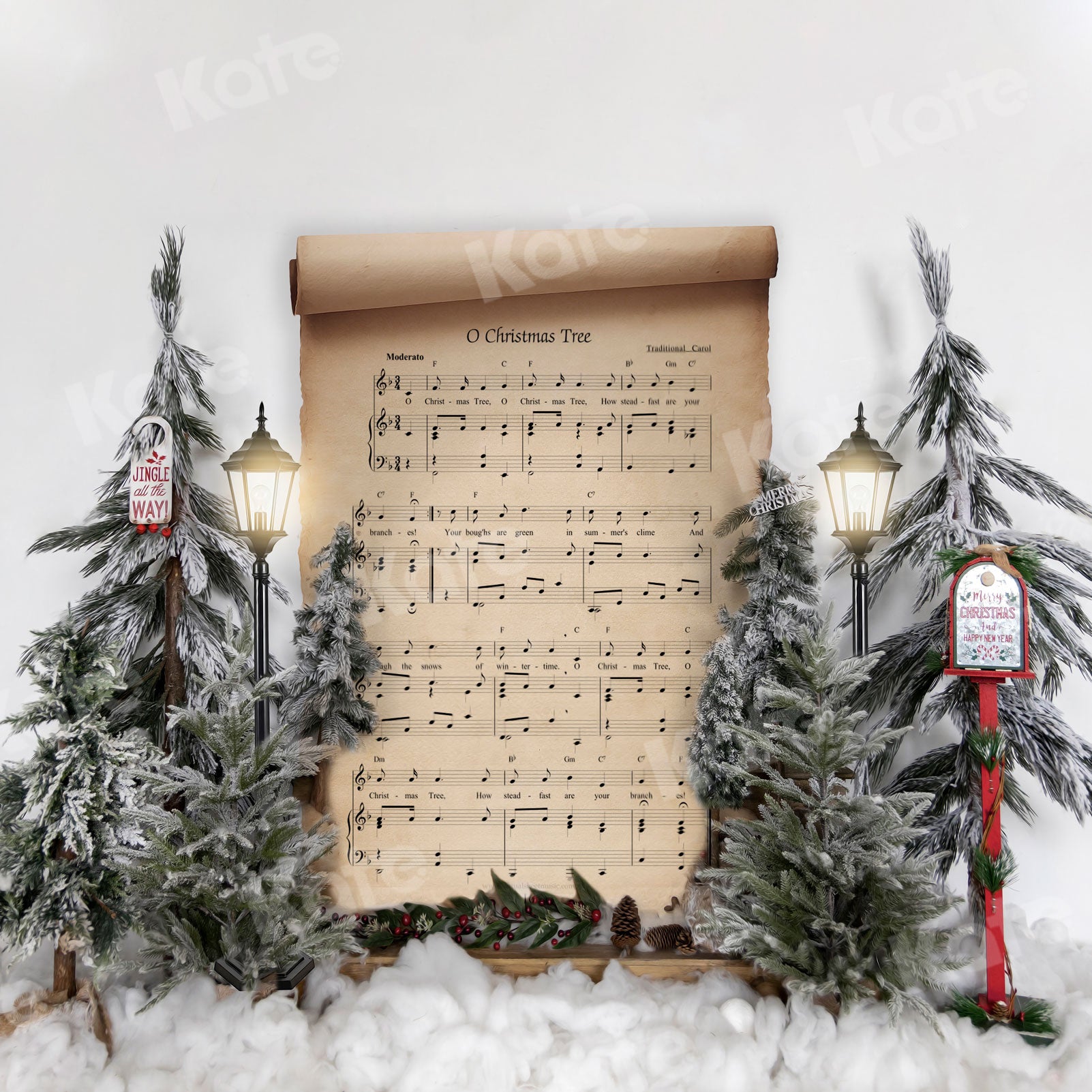 Kate Christmas Tree Backdrop Sheet Music Snow Designed by Uta Mueller Photography - Kate Backdrop AU