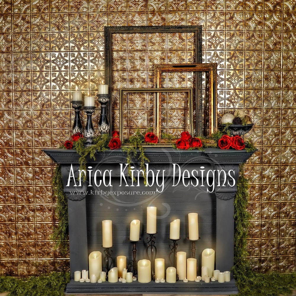 Kate Boudie Fireplace Backdrop Golden designed by Arica Kirby