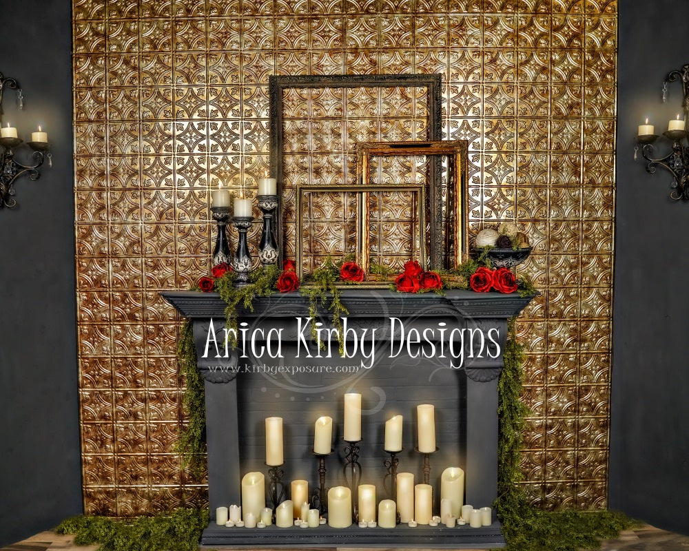 Kate Boudie Fireplace Backdrop Golden designed by Arica Kirby