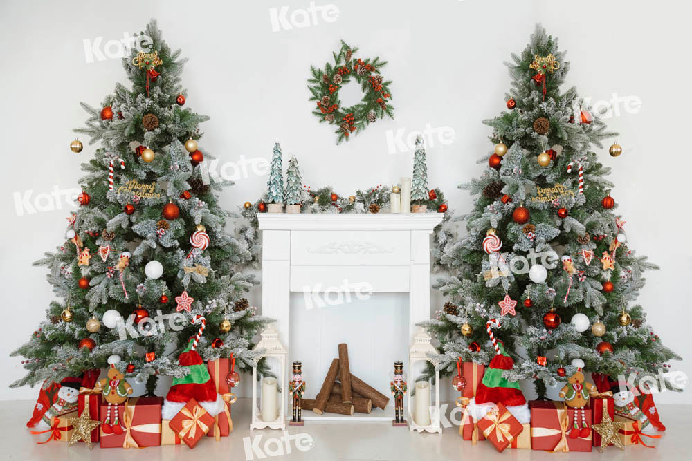 Kate White Fireplace Backdrop Christmas Tree Designed by Emetselch