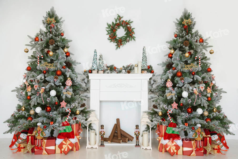 Kate White Fireplace Backdrop Christmas Tree Designed by Emetselch
