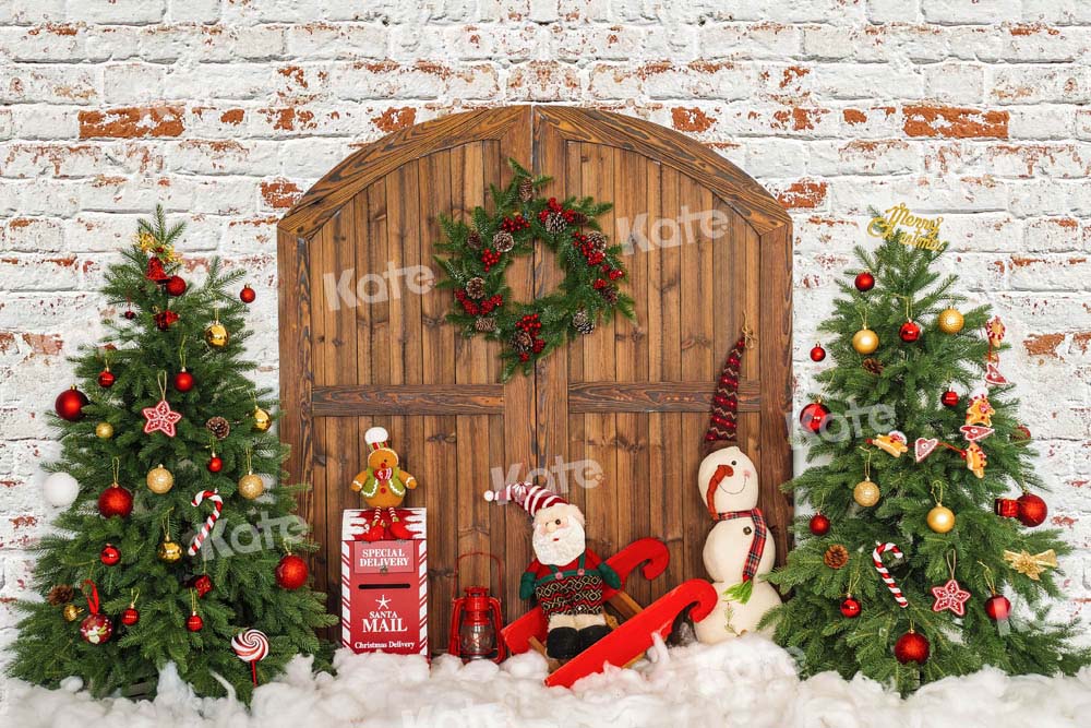 Kate Christmas Backdrop Brick Wall Barn Door Designed by Emetselch