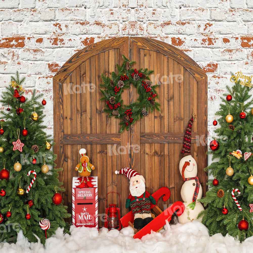 Kate Christmas Backdrop Brick Wall Barn Door Designed by Emetselch - Kate Backdrop AU