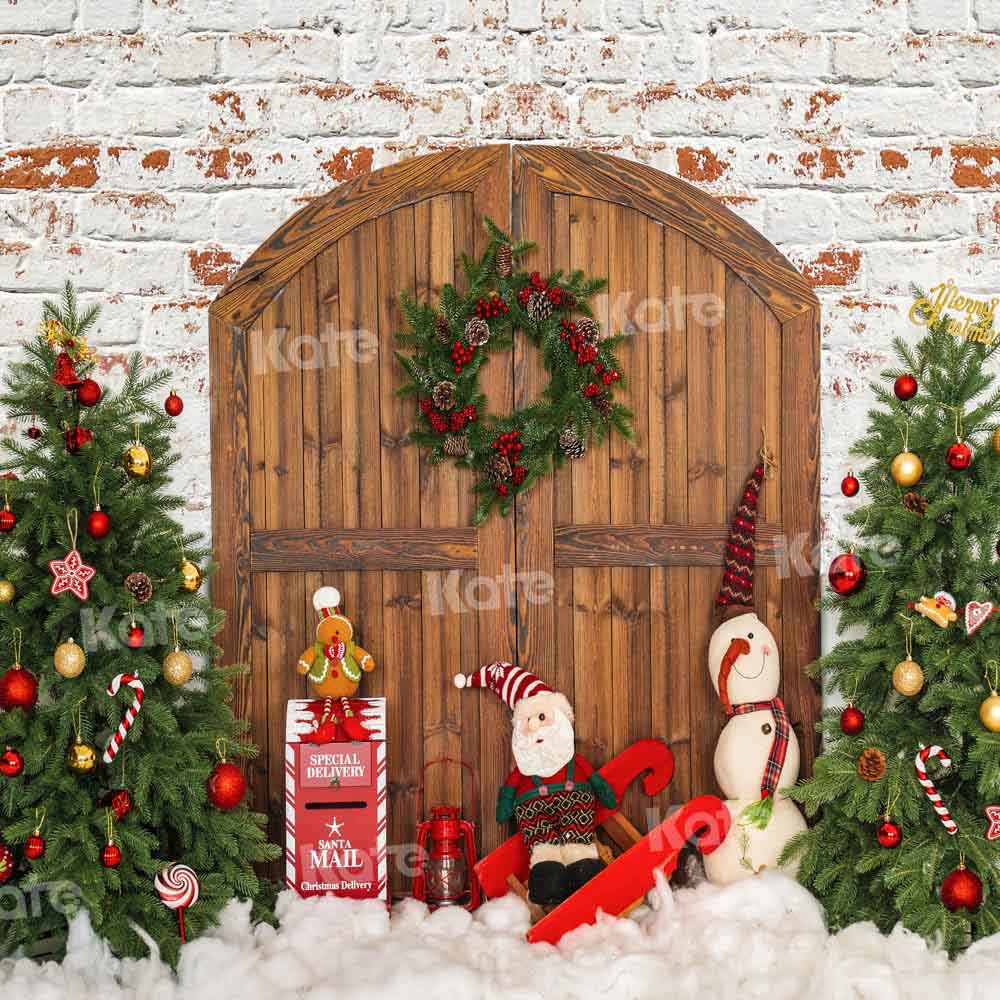 Kate Christmas Backdrop Brick Wall Barn Door Designed by Emetselch