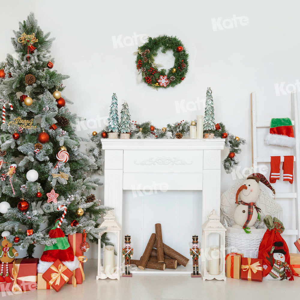 Kate Christmas White Fireplace Backdrop Designed by Emetselch