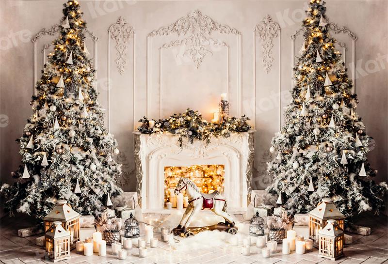 Kate Christmas Tree Backdrop Fireplace Trojan Horse for Photography - Kate Backdrop AU
