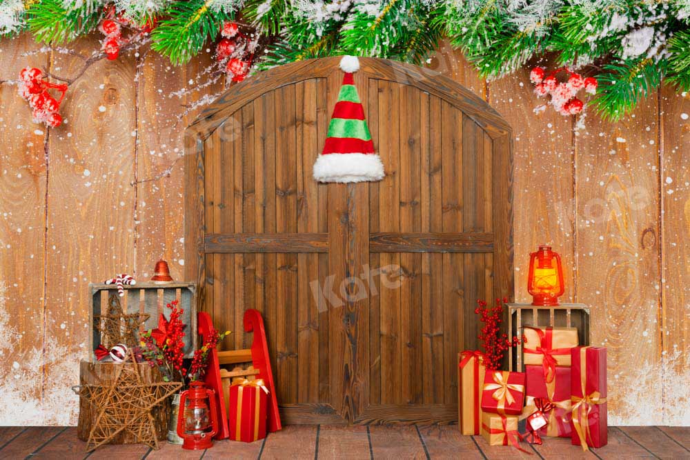 Kate Christmas Gift Backdrop Barn Door Wood Designed by Emetselch
