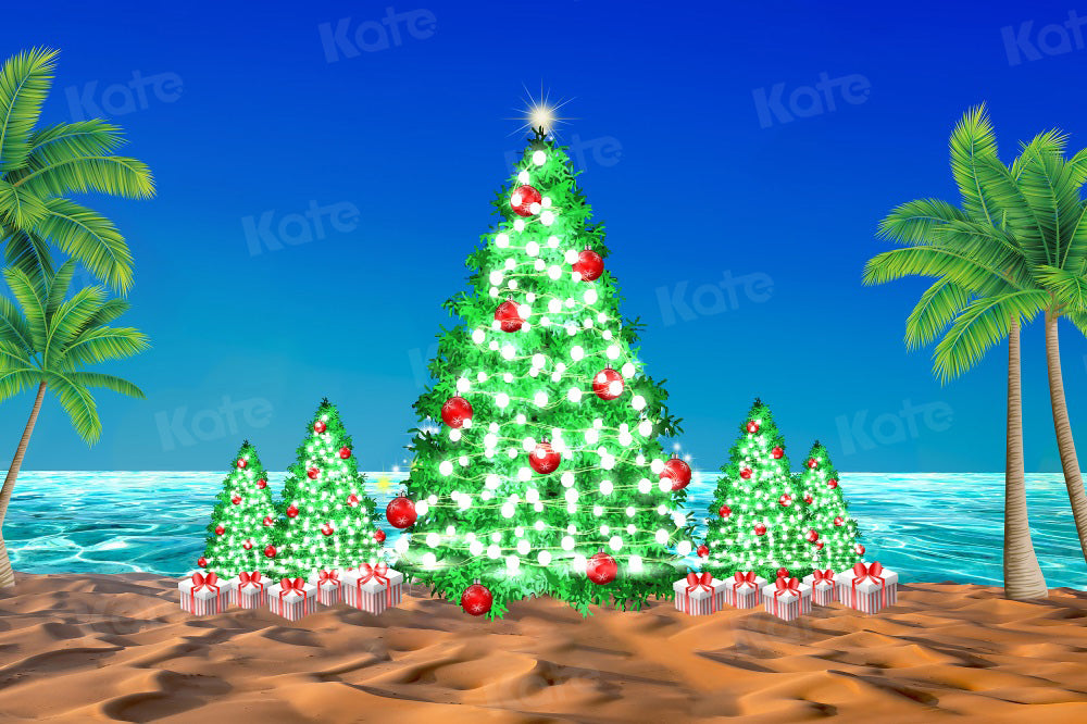 Kate Beach Christmas Backdrop Gift Sea Tree for Photography