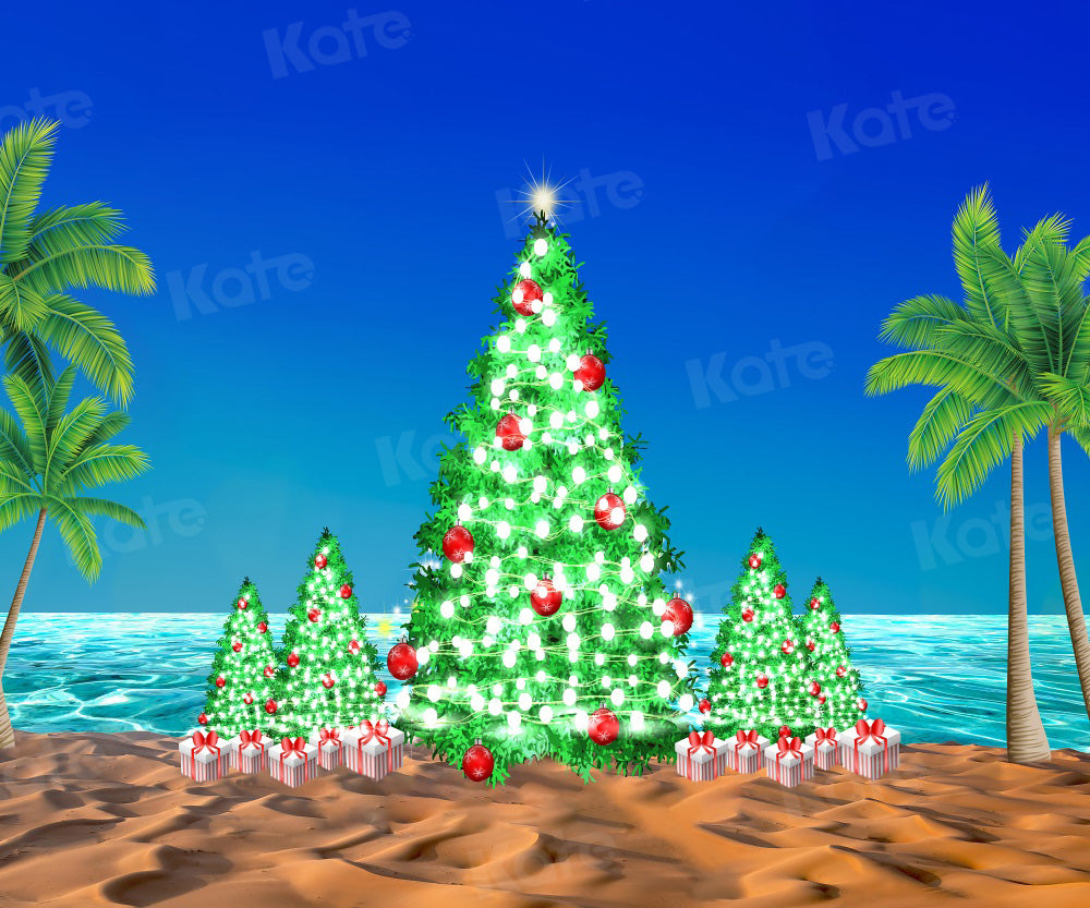 Kate Beach Christmas Backdrop Gift Sea Tree for Photography