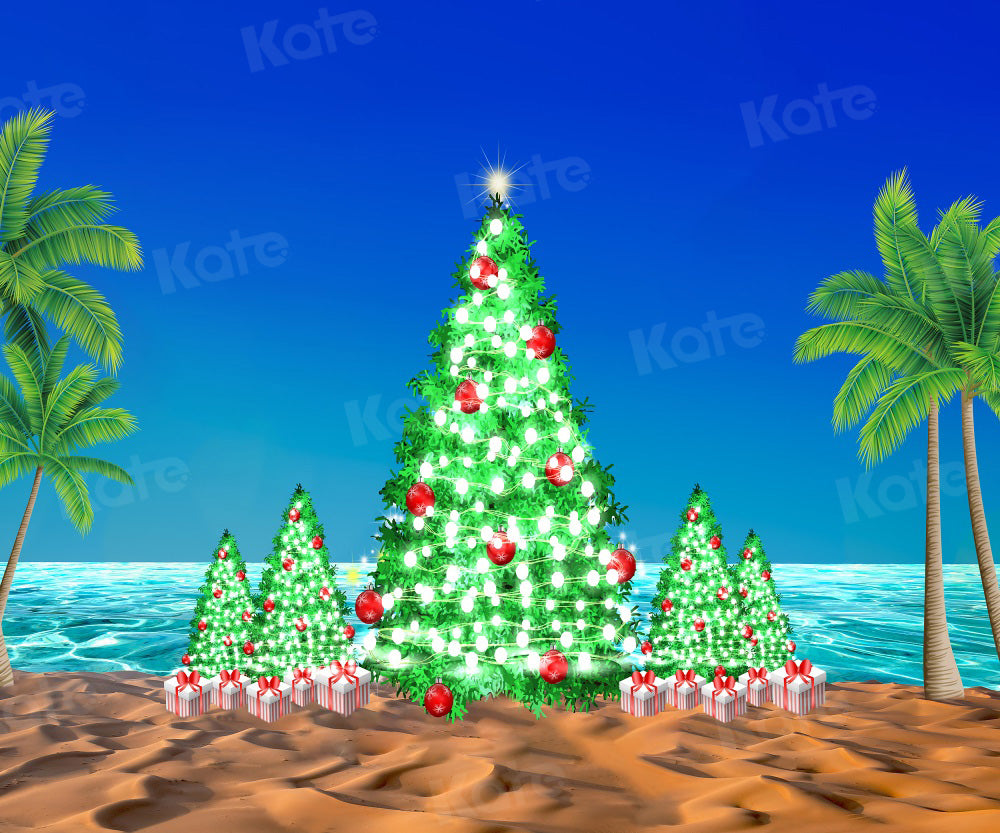 Kate Beach Christmas Backdrop Gift Sea Tree for Photography - Kate Backdrop AU