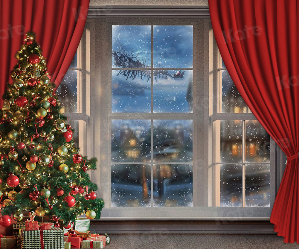 Kate Winter Christmas Backdrop Window Red for Photography