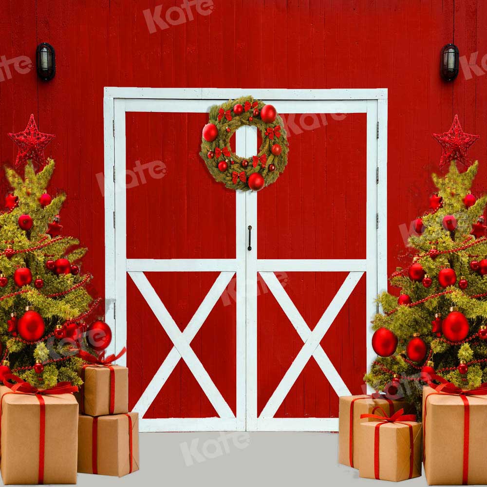 Kate Christmas Gift Backdrop Red Wooden Door Designed by Chain Photography