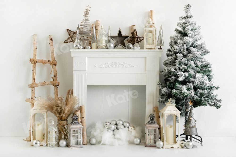 Kate Christmas Fireplace Backdrop White Designed by Emetselch - Kate Backdrop AU