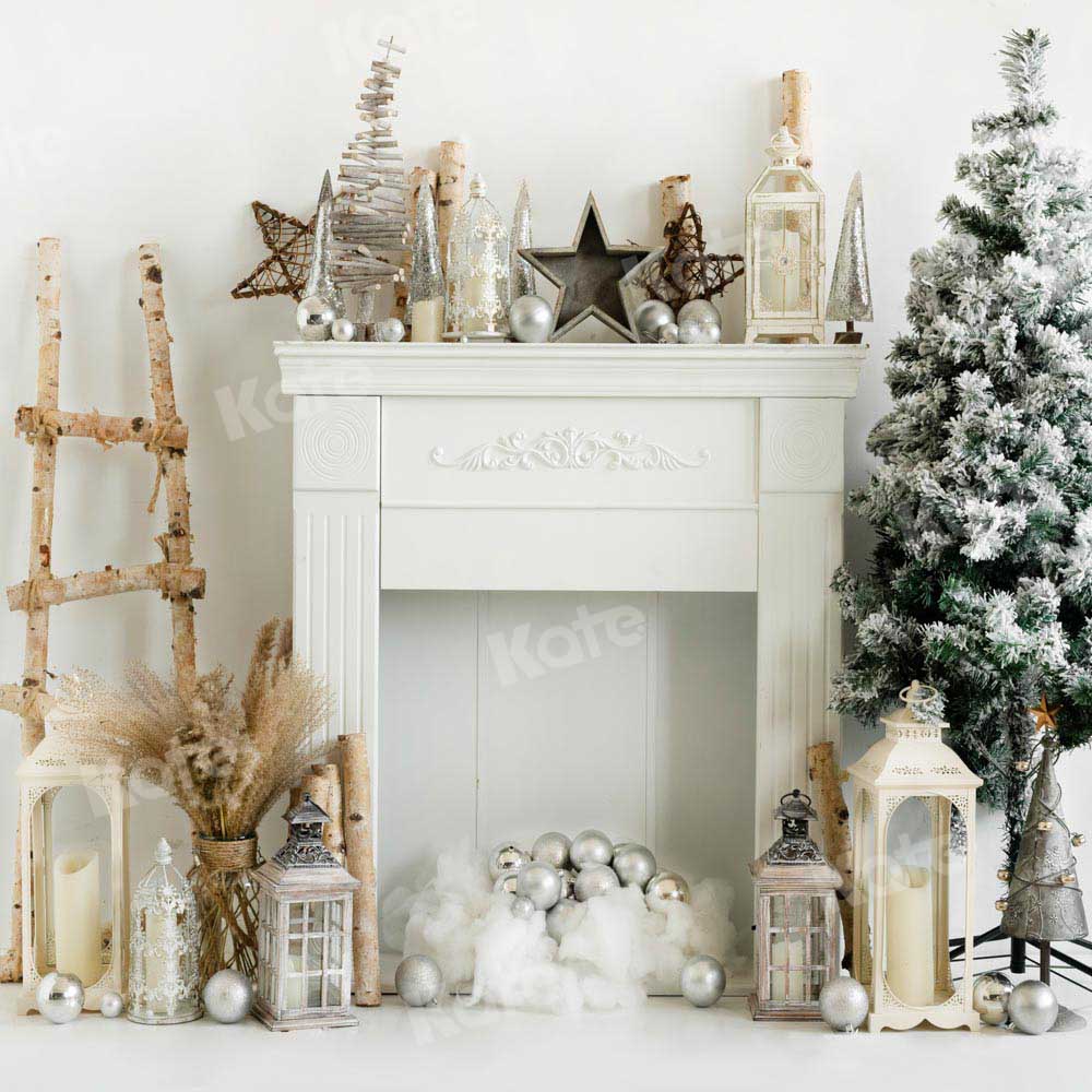 Kate Christmas Fireplace Backdrop White Designed by Emetselch