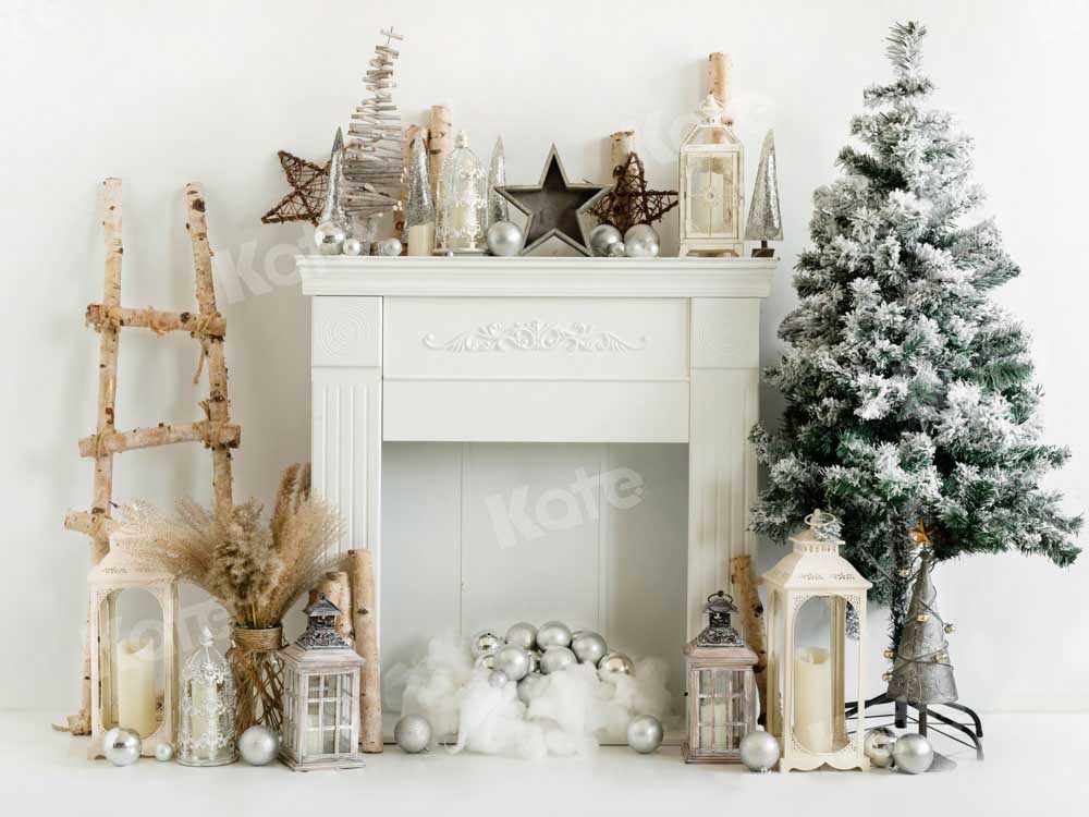 Kate Christmas Fireplace Backdrop White Designed by Emetselch