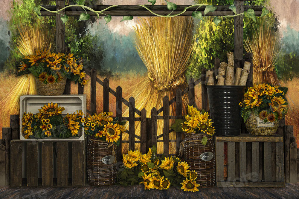Kate Retro Backdrop Harvest Season Autumn Sunflower for Photography - Kate Backdrop AU
