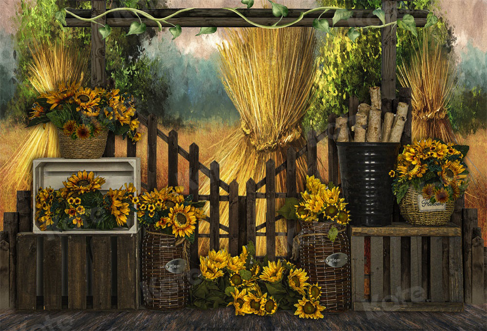 Kate Retro Backdrop Harvest Season Autumn Sunflower for Photography