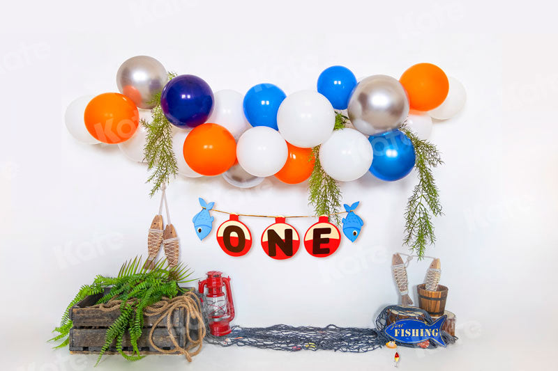 Kate Summer Backdrop One Birthday Balloons Fishing for Photography - Kate Backdrop AU