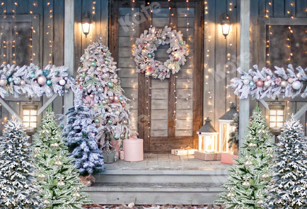 Kate Christmas Eve Backdrop Xmas Door Tree Designed by Chain Photography