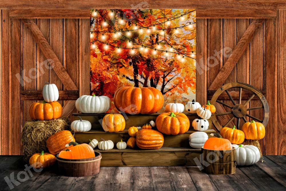 Kate Autumn Pumpkin Backdrop Wooden Door Designed by Emetselch - Kate Backdrop AU