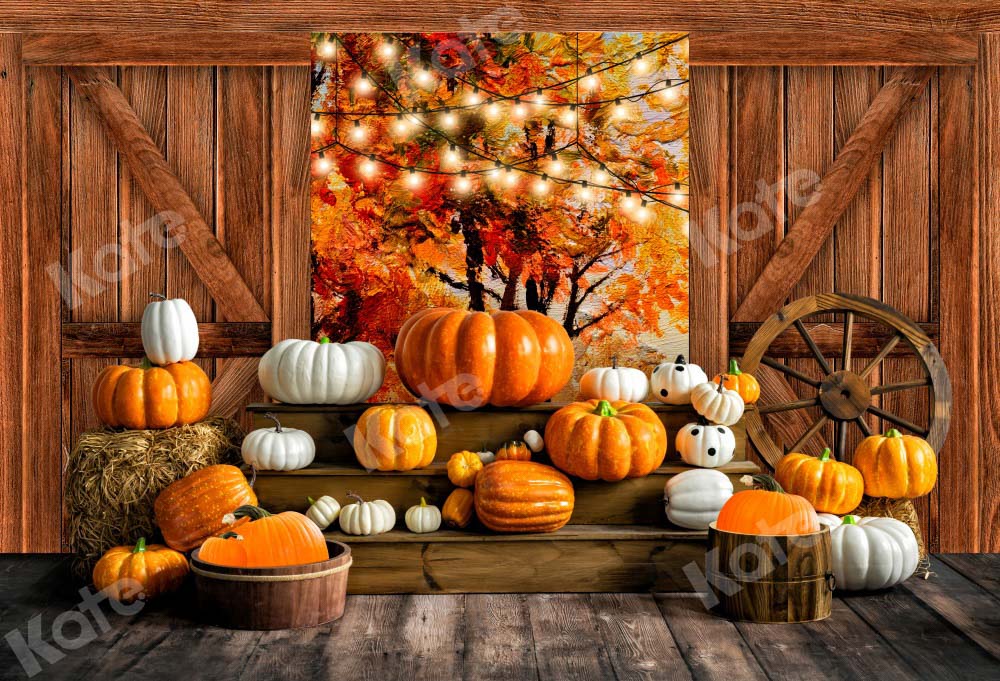 Kate Autumn Pumpkin Backdrop Wooden Door Designed by Emetselch - Kate Backdrop AU