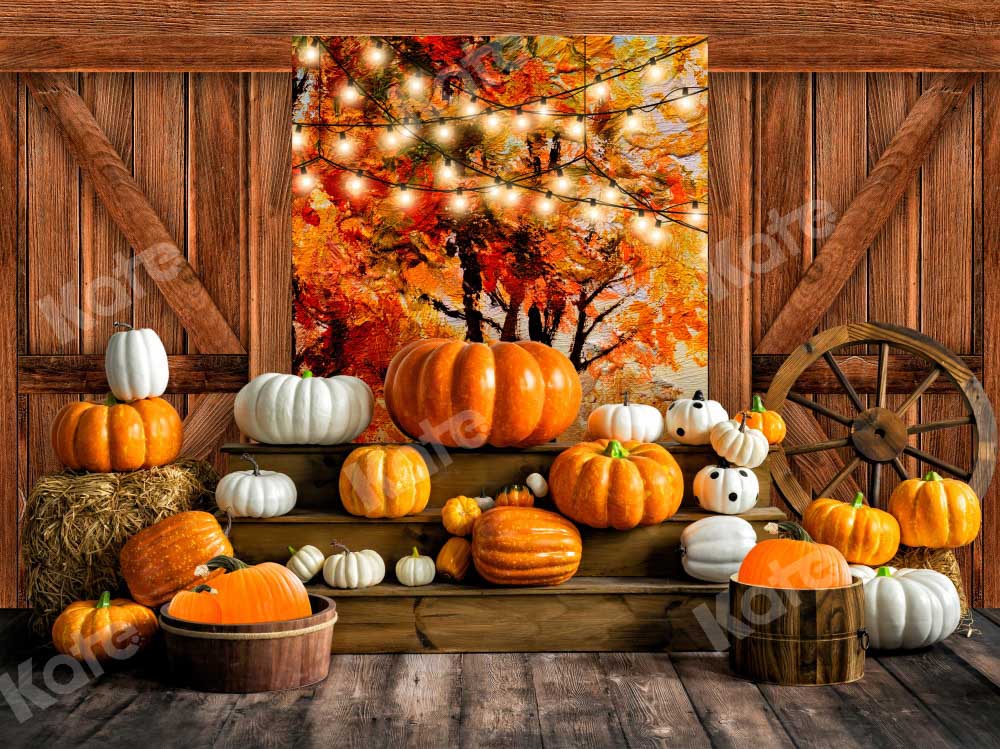 Kate Autumn Pumpkin Backdrop Wooden Door Designed by Emetselch - Kate Backdrop AU