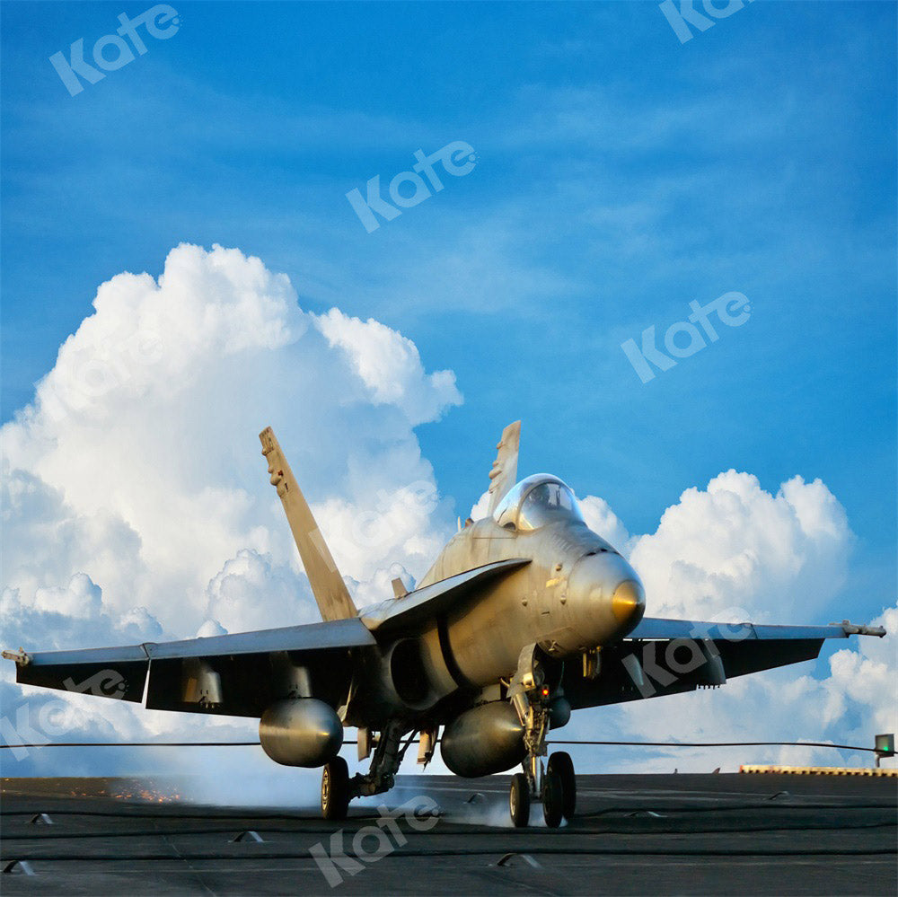 Kate Airplane Backdrop Blue Sky White Clouds Designed by Chain Photography