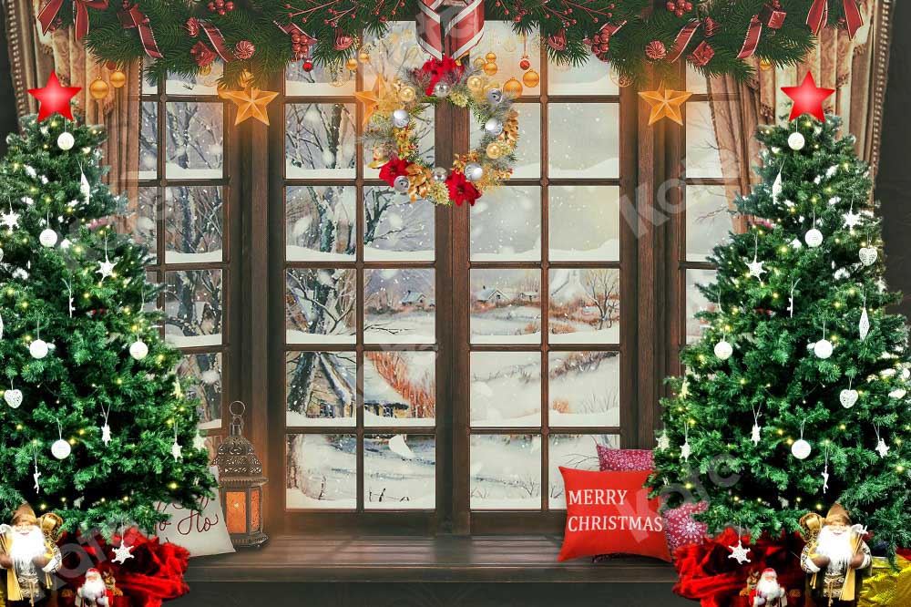 Kate Winter Christmas Tree Backdrop Window Snow Designed by Emetselch