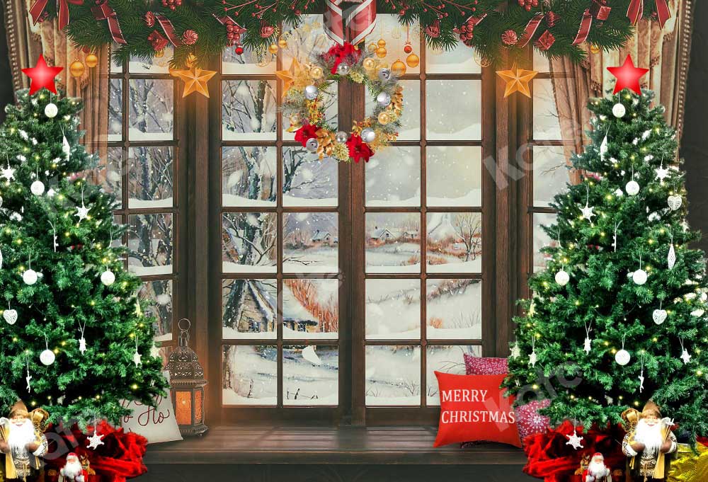 Kate Winter Christmas Tree Backdrop Window Snow Designed by Emetselch - Kate Backdrop AU