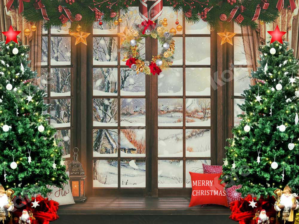 Kate Winter Christmas Tree Backdrop Window Snow Designed by Emetselch - Kate Backdrop AU