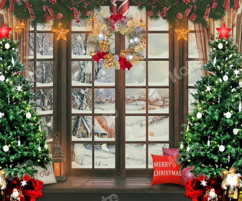 Kate Winter Christmas Tree Backdrop Window Snow Designed by Emetselch - Kate Backdrop AU