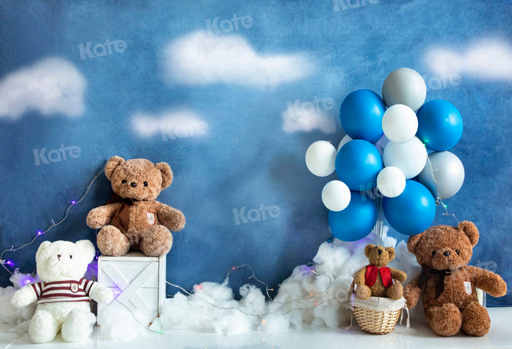 Kate Bear Balloon Travel Backdrop Birthday Blue Designed by Emetselch