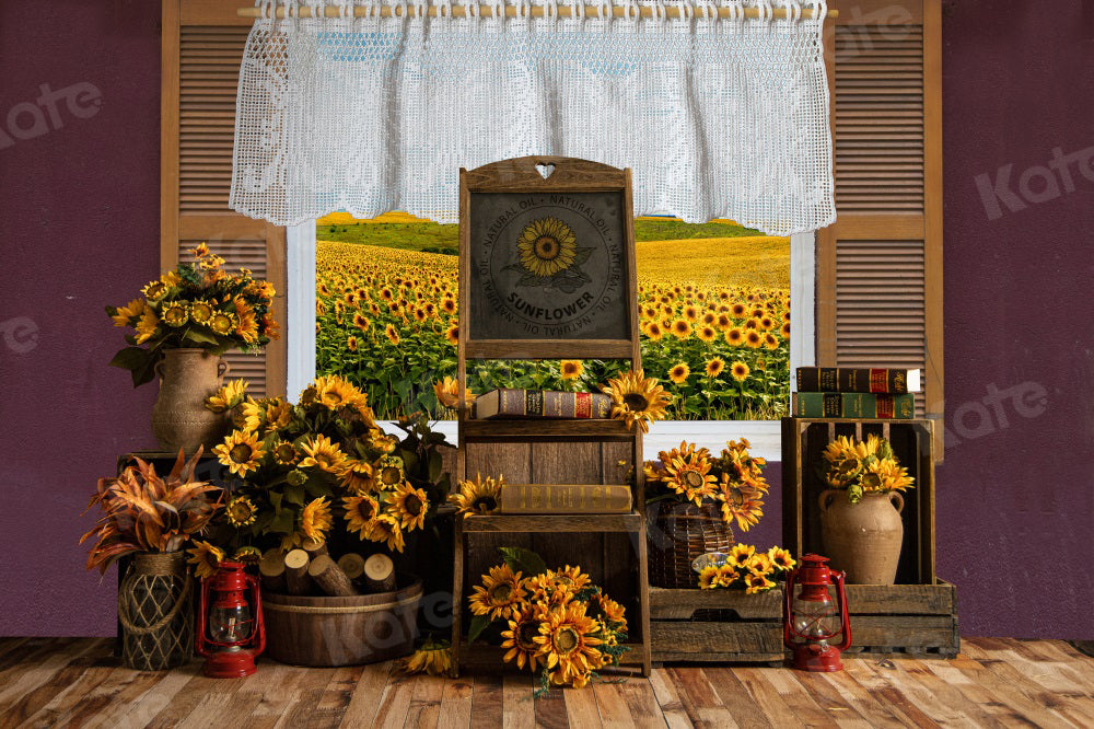 Kate Sunflower Manor Backdrop Window Autumn for Photography - Kate Backdrop AU