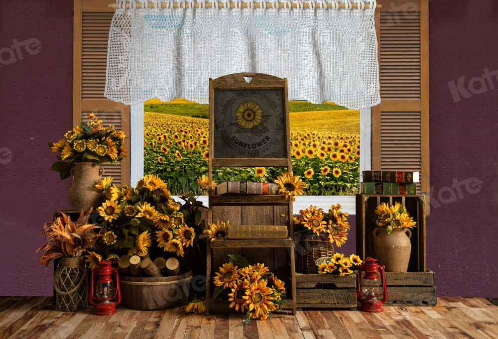 Kate Sunflower Manor Backdrop Window Autumn for Photography - Kate Backdrop AU