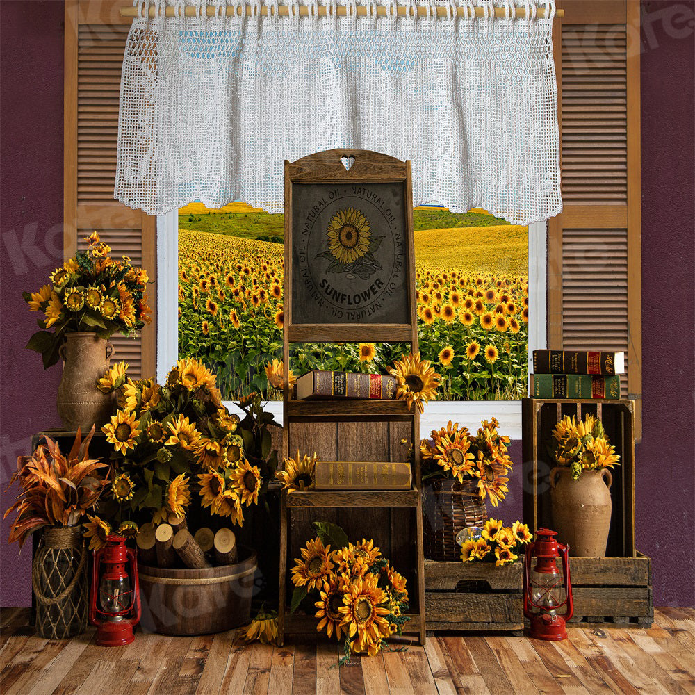 Kate Sunflower Manor Backdrop Window Autumn for Photography - Kate Backdrop AU