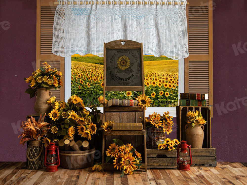 Kate Sunflower Manor Backdrop Window Autumn for Photography - Kate Backdrop AU