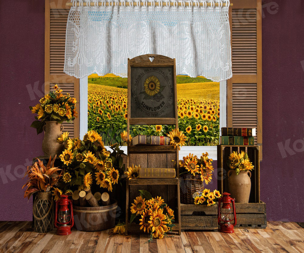 Kate Sunflower Manor Backdrop Window Autumn for Photography - Kate Backdrop AU