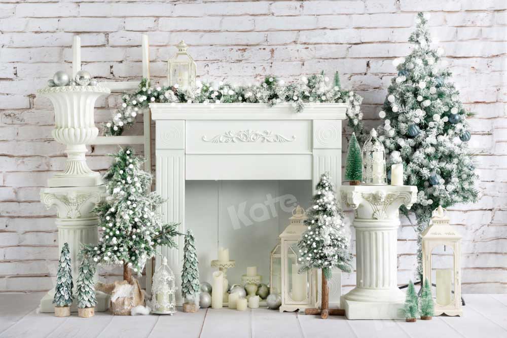 Kate Christmas Tree Backdrop White Fireplace Designed by Emetselch - Kate Backdrop AU